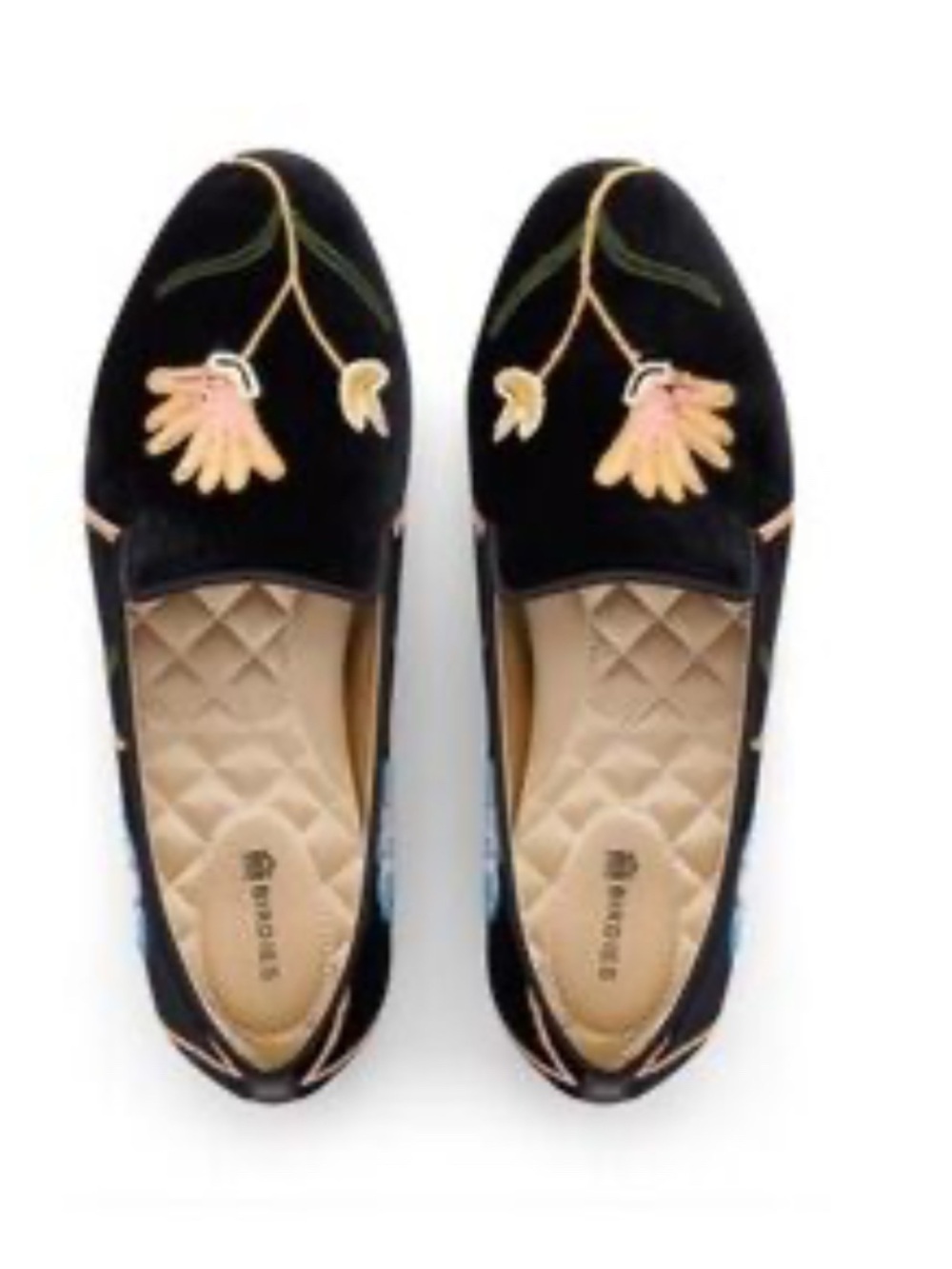 Birdies The Starling flats Black Velvet with Floral Embroidery size 7